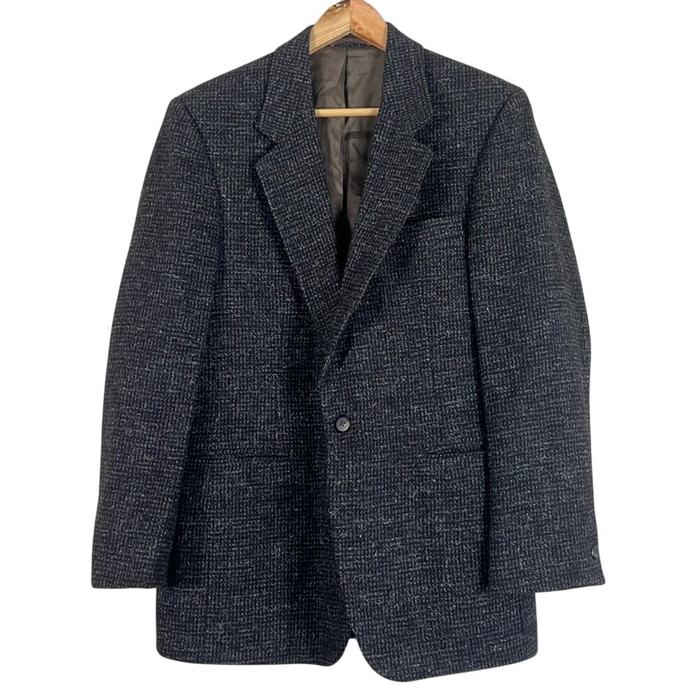 Vintage Gallery by Haggar Blazer Mens 40 Charcoal Gray 100% Wool Tweed Preppy